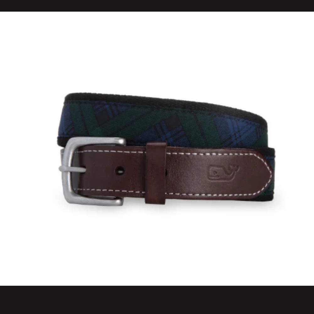 Vineyard Vines Blackwatch Canvas Club Belt Blue Green Plaid Size 36